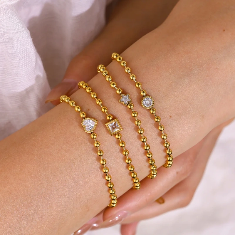 Wholesale Geometric Pentagram Love Zircon Bracelet Women 18k Gold Plated Waterproof Stainless Steel Bracelet for Gifts YF8055