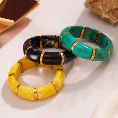 Hot Selling Color Resin Bracelet Square Amber 18k Gold Plated Waterproof Stainless Steel Bracelet for Womens YF8021