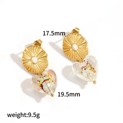 Cute Style Shell Flower Heart Shape Resin Earrings 18K Gold Plated Waterproof Stainless Steel Womens Earrings for Gift YF8016