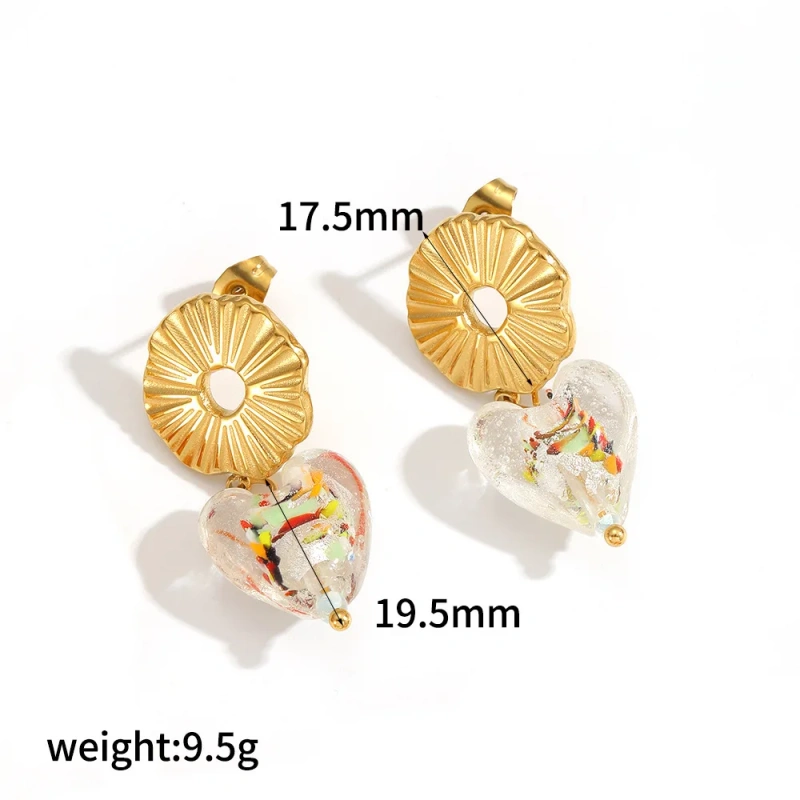 Cute Style Shell Flower Heart Shape Resin Earrings 18K Gold Plated Waterproof Stainless Steel Womens Earrings for Gift YF8016