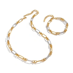 Temperament Chain Buckle Necklace Bracelet Jewelry Set 18K Gold Plated Waterproof Stainless Steel Jewelry Set for Women YF8079