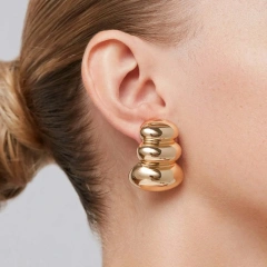 Ins Three Layer Bean Stud Earrings18k Gold Plated Waterproof Stainless Steel Earrings for Women YF8073