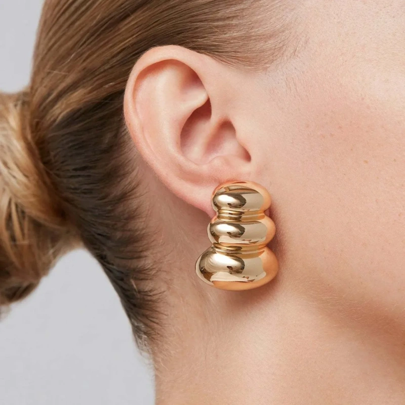 Ins Three Layer Bean Stud Earrings18k Gold Plated Waterproof Stainless Steel Earrings for Women YF8073
