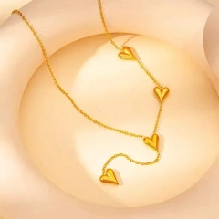 Temperament Gold Heart Pendant 18k Gold Plated Waterproof Stainless Steel Ladies Fringe Necklace for Valentines Day Gifts YF8023