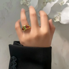 Special Irregular Ring Colored Zircon 18k Gold Plated Waterproof Stainless Steel Ring for Gifts YF8040