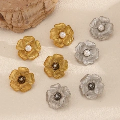 Ins Exquisite Flower Pearl Stud Earrings Womens 18K Gold Plated Waterproof Stainless Steel Earrings for Daily YF2028