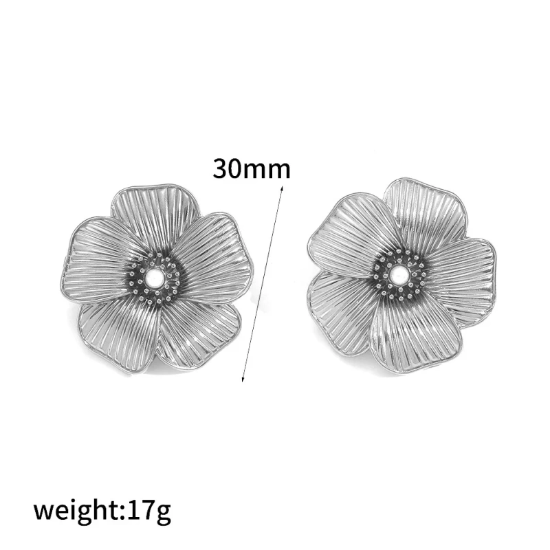 Ins Exquisite Flower Pearl Stud Earrings Womens 18K Gold Plated Waterproof Stainless Steel Earrings for Daily YF2028