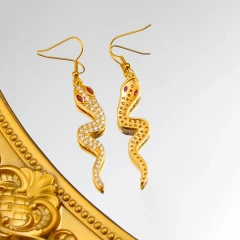 Luxury Jewelry Waterproof Tarnish Free 18K Gold Plated Stainless Steel Zircon Snake Shape Drop Earrings YF8003