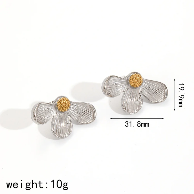 Vintage Temperament Flower Stud Earrings Womens 18k Gold Plated Waterproof Stainless Steel Earrings for Party YF8026
