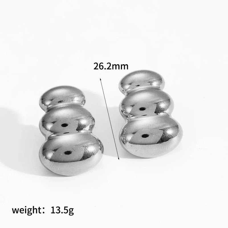 Ins Three Layer Bean Stud Earrings18k Gold Plated Waterproof Stainless Steel Earrings for Women YF8073
