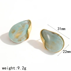 Maillard Resin Stud Earrings Amber Womens 18K Gold Plated Waterproof Stainless Steel Stud Earrings for Party YF8027