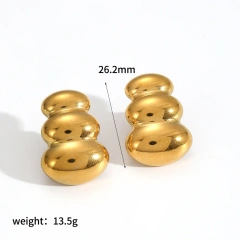 Ins Three Layer Bean Stud Earrings18k Gold Plated Waterproof Stainless Steel Earrings for Women YF8073