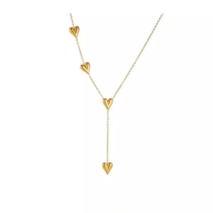 Temperament Gold Heart Pendant 18k Gold Plated Waterproof Stainless Steel Ladies Fringe Necklace for Valentines Day Gifts YF8023