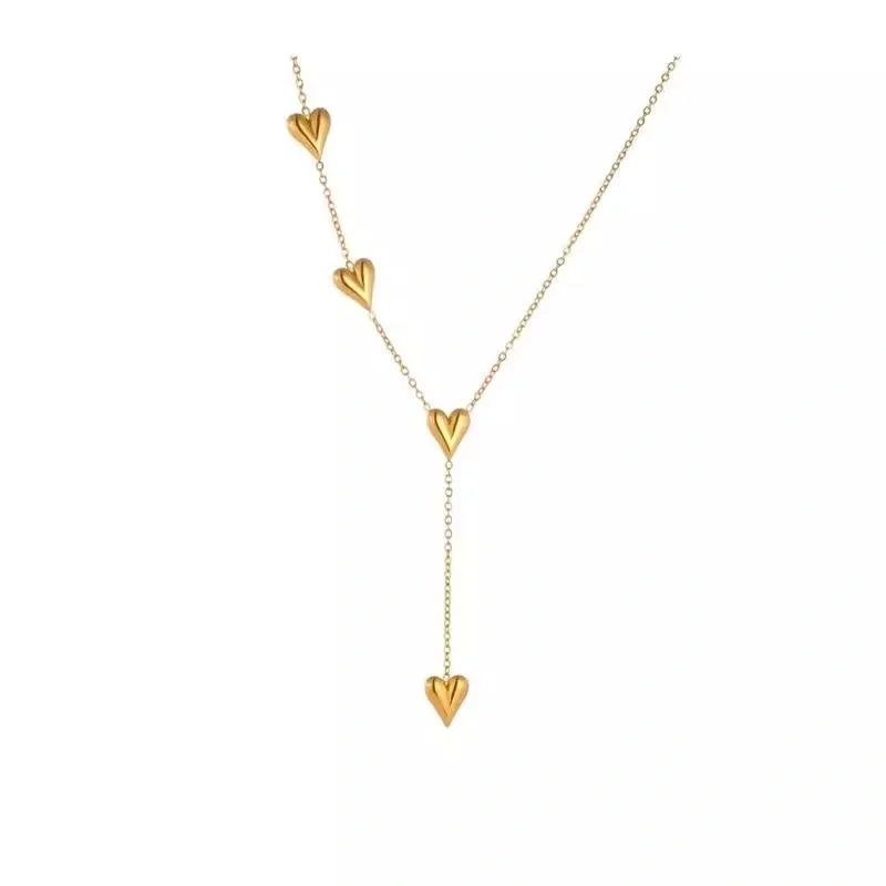 Temperament Gold Heart Pendant 18k Gold Plated Waterproof Stainless Steel Ladies Fringe Necklace for Valentines Day Gifts YF8023