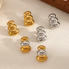 Ins Three Layer Bean Stud Earrings18k Gold Plated Waterproof Stainless Steel Earrings for Women YF8073