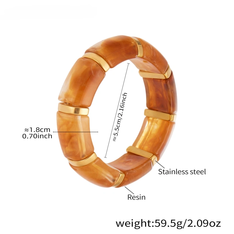 Hot Selling Color Resin Bracelet Square Amber 18k Gold Plated Waterproof Stainless Steel Bracelet for Womens YF8021