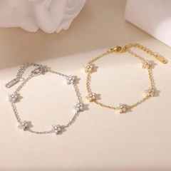 New Summer 5A Zircon Flower Women Bracelet 18k Gold Plated Waterproof Stainless Steel Bracelet for Party YF8048