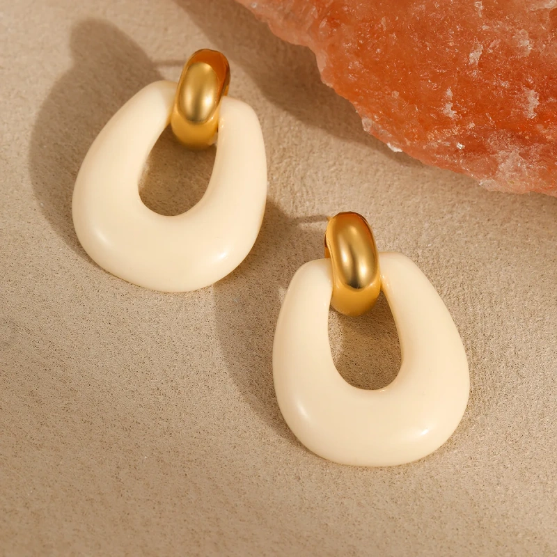 Vintage Irregular Resin Earrings 18k Gold Plated Waterproof Stainless Steel Earrings for Women YF8071