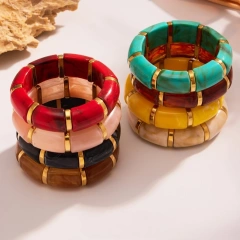 Hot Selling Color Resin Bracelet Square Amber 18k Gold Plated Waterproof Stainless Steel Bracelet for Womens YF8021