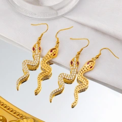 Luxury Jewelry Waterproof Tarnish Free 18K Gold Plated Stainless Steel Zircon Snake Shape Drop Earrings YF8003