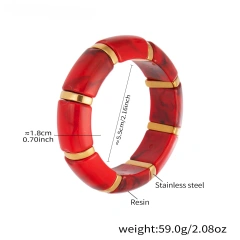 Hot Selling Color Resin Bracelet Square Amber 18k Gold Plated Waterproof Stainless Steel Bracelet for Womens YF8021