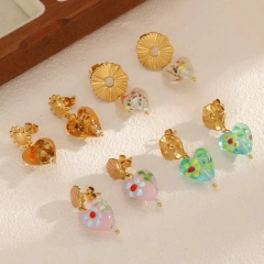 Cute Style Shell Flower Heart Shape Resin Earrings 18K Gold Plated Waterproof Stainless Steel Womens Earrings for Gift YF8016
