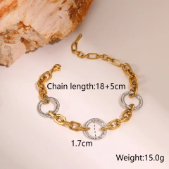 Fashion Gold Silver Circle Necklace Bracelet 18k Gold Plated Waterproof Stainless Steel Jewelry Set for Gifts YF8063