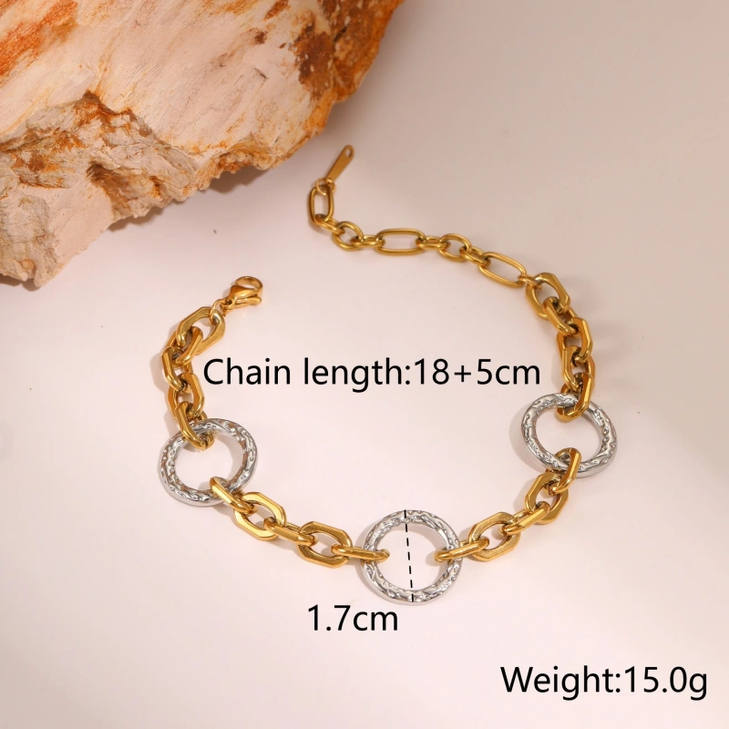Fashion Gold Silver Circle Necklace Bracelet 18k Gold Plated Waterproof Stainless Steel Jewelry Set for Gifts YF8063
