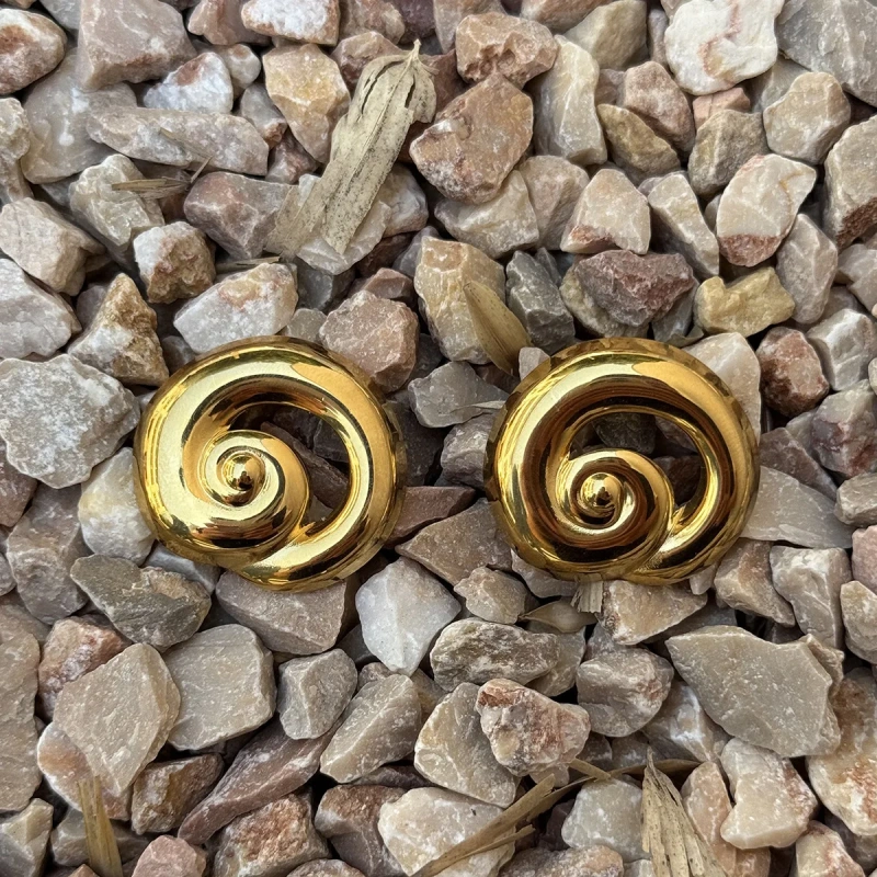High-end Polished Spiral Hollow Non-Discolored Womens Waterproof Stainless Steel 18K Gold Plated Earrings  for Party YF8000