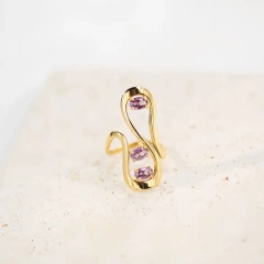 New Vintage Purple Zircon Wave Ring 18k Gold Plated Waterproof Stainless Steel Jewelry for Women YF8039