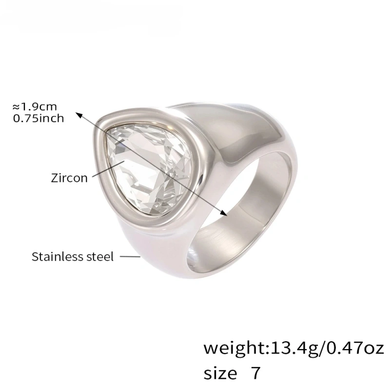 Premium Teardrop Cubic Zircon Ring 18k Gold Plated Waterproof Stainless Steel Women's Ring for Party YF8037