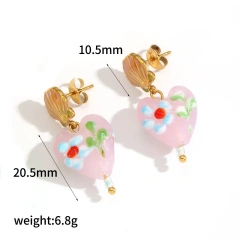 Cute Style Shell Flower Heart Shape Resin Earrings 18K Gold Plated Waterproof Stainless Steel Womens Earrings for Gift YF8016