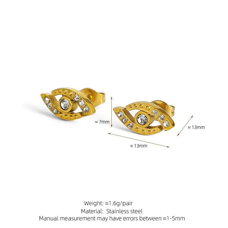 Simple Vintage Zircon Devils Eye Stud Earrings 18k Gold Plated Waterproof Stainless Steel Stud Earrings Women YF8060
