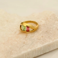 Special Irregular Ring Colored Zircon 18k Gold Plated Waterproof Stainless Steel Ring for Gifts YF8040
