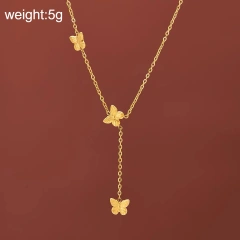Versatile Butterfly Tassel Necklace Womens 18K Gold Plated Waterproof Stainless Steel Collarbone Chain for Gifts YF8024