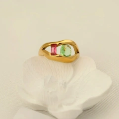 Special Irregular Ring Colored Zircon 18k Gold Plated Waterproof Stainless Steel Ring for Gifts YF8040