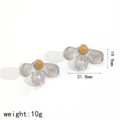Vintage Temperament Flower Stud Earrings Womens 18k Gold Plated Waterproof Stainless Steel Earrings for Party YF8026