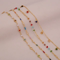 Exquisite Summer Beach Colored Zircon Anklace 18k Gold Plated Waterproof Stainless Steel Womens Anklet YF8042