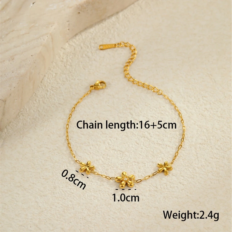 Summer Versatile Flower Bracelet 18k Gold Plated Waterproof Stainless Steel Earrings for Gift YF8067