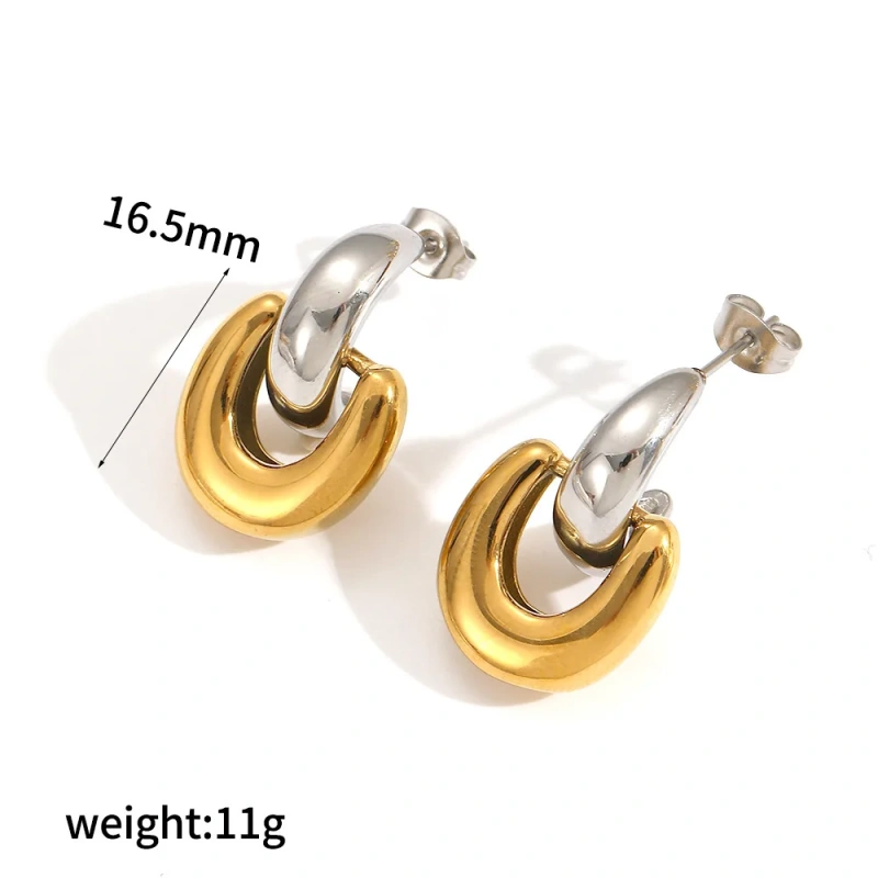 Fashion Geometric Circle Semi Circle Pendant Earrings 18K Gold Plated Stainless Steel Waterproof Earrings for Gift YF8013