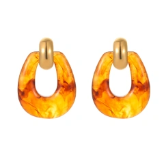 Vintage Irregular Resin Earrings 18k Gold Plated Waterproof Stainless Steel Earrings for Women YF8071