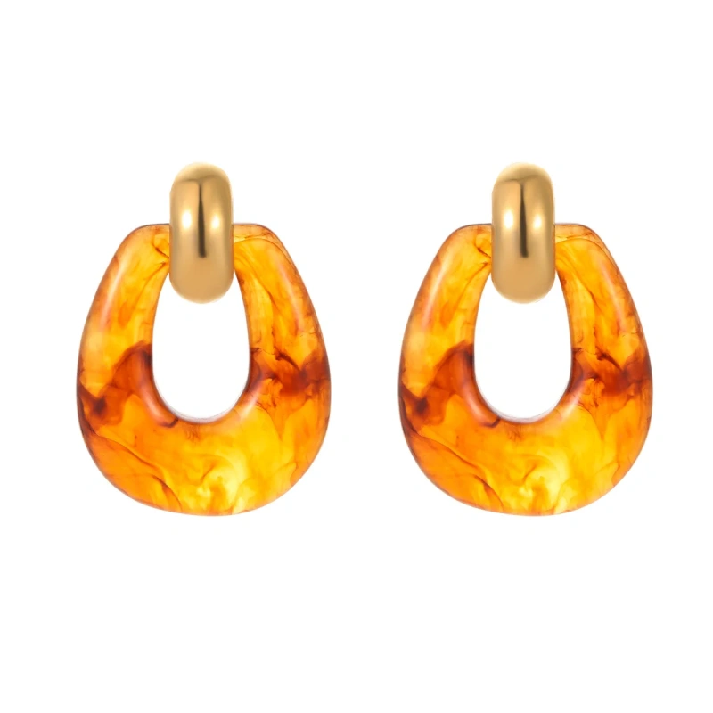 Vintage Irregular Resin Earrings 18k Gold Plated Waterproof Stainless Steel Earrings for Women YF8071