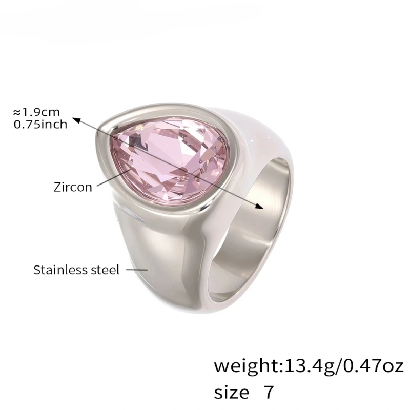 Premium Teardrop Cubic Zircon Ring 18k Gold Plated Waterproof Stainless Steel Women's Ring for Party YF8037