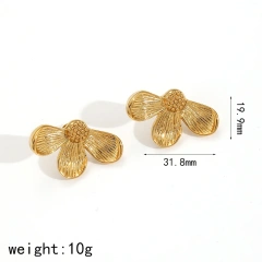 Vintage Temperament Flower Stud Earrings Womens 18k Gold Plated Waterproof Stainless Steel Earrings for Party YF8026