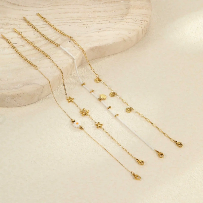 Summer Versatile Flower Bracelet 18k Gold Plated Waterproof Stainless Steel Earrings for Gift YF8067