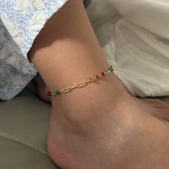 Exquisite Summer Beach Colored Zircon Anklace 18k Gold Plated Waterproof Stainless Steel Womens Anklet YF8042