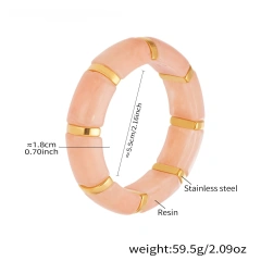 Hot Selling Color Resin Bracelet Square Amber 18k Gold Plated Waterproof Stainless Steel Bracelet for Womens YF8021