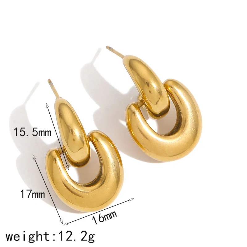 Fashion Geometric Circle Semi Circle Pendant Earrings 18K Gold Plated Stainless Steel Waterproof Earrings for Gift YF8013
