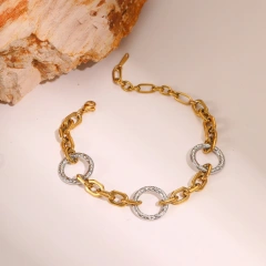 Fashion Gold Silver Circle Necklace Bracelet 18k Gold Plated Waterproof Stainless Steel Jewelry Set for Gifts YF8063