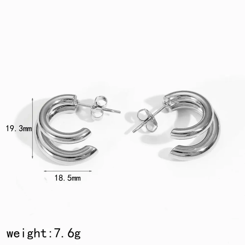 Geometric Two Tones Layer C Shaped Stud Earrings Chain Pendant Earrings 18K Gold Plated Stainless Steel Waterproof YF8015